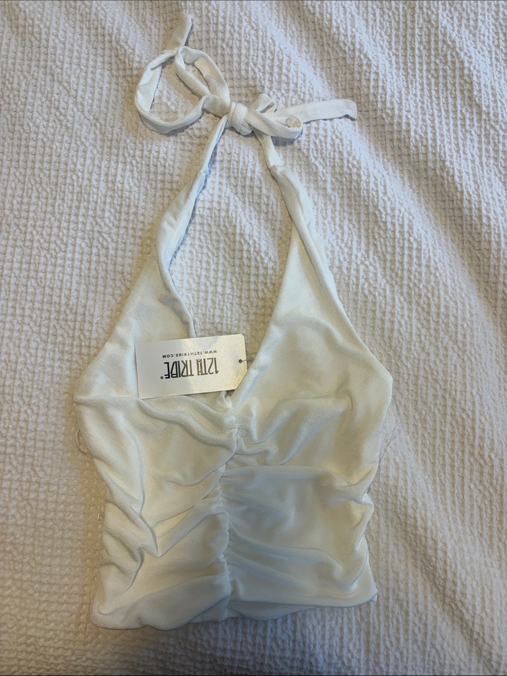 12th Tribe White Halter Crop Top